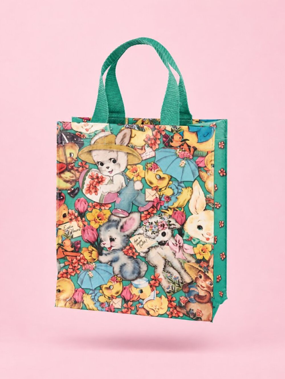 Vintage Easter Daily Tote Bag | Bunnies, Chicks, Lambs Illustrated Lunch Storag
